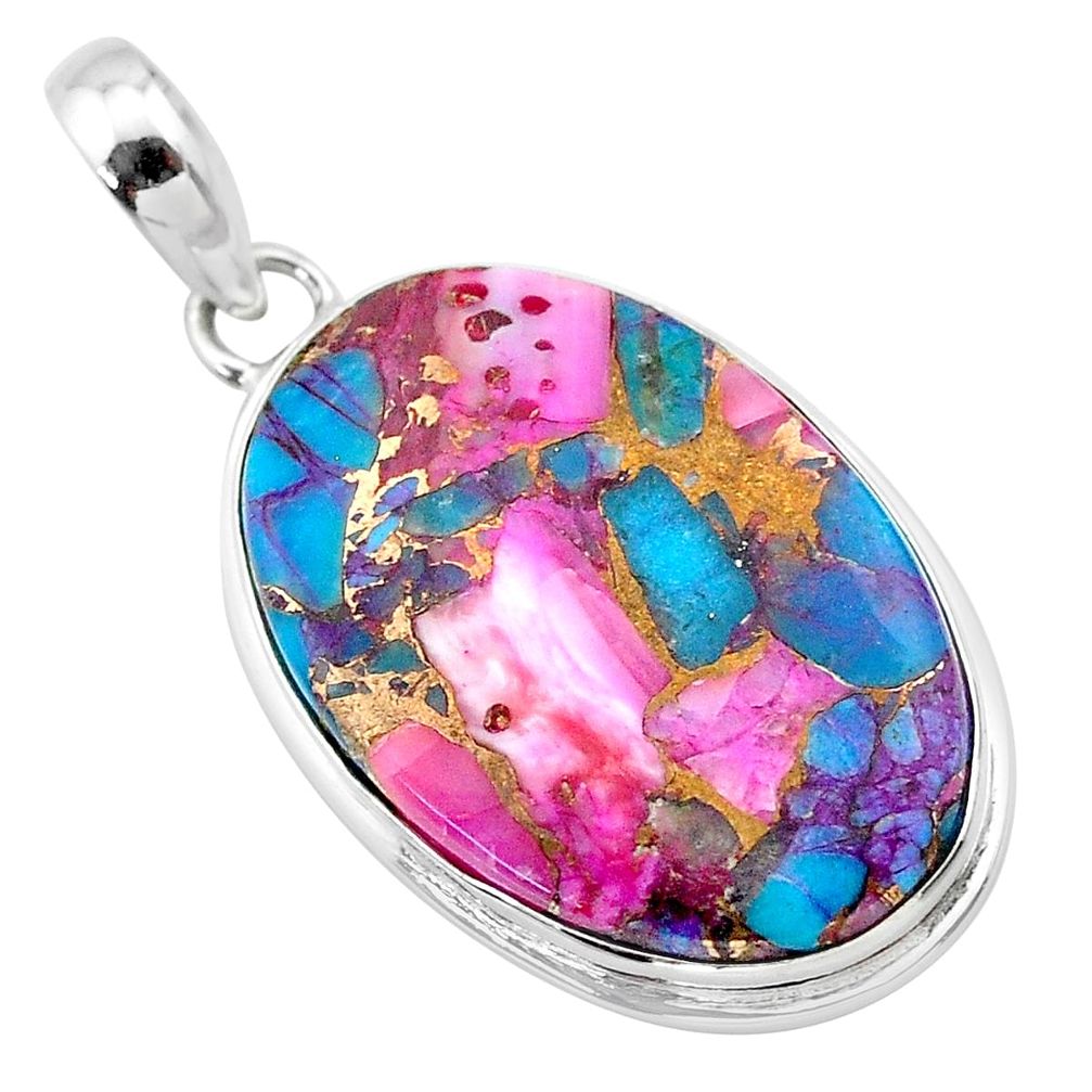 925 sterling silver 16.20cts spiny oyster arizona turquoise oval pendant t32289