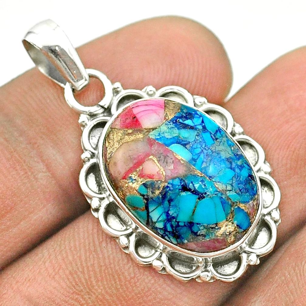 925 sterling silver 11.18cts spiny oyster arizona turquoise oval pendant t53163