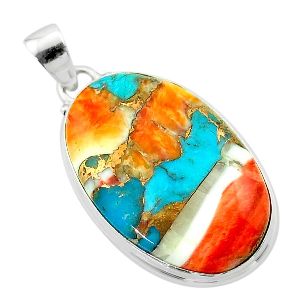 925 sterling silver 18.46cts spiny oyster arizona turquoise oval pendant t58577