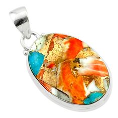 925 sterling silver 15.02cts spiny oyster arizona turquoise oval pendant t58711