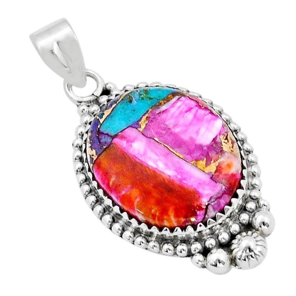 925 sterling silver 17.69cts spiny oyster arizona turquoise oval pendant u89819