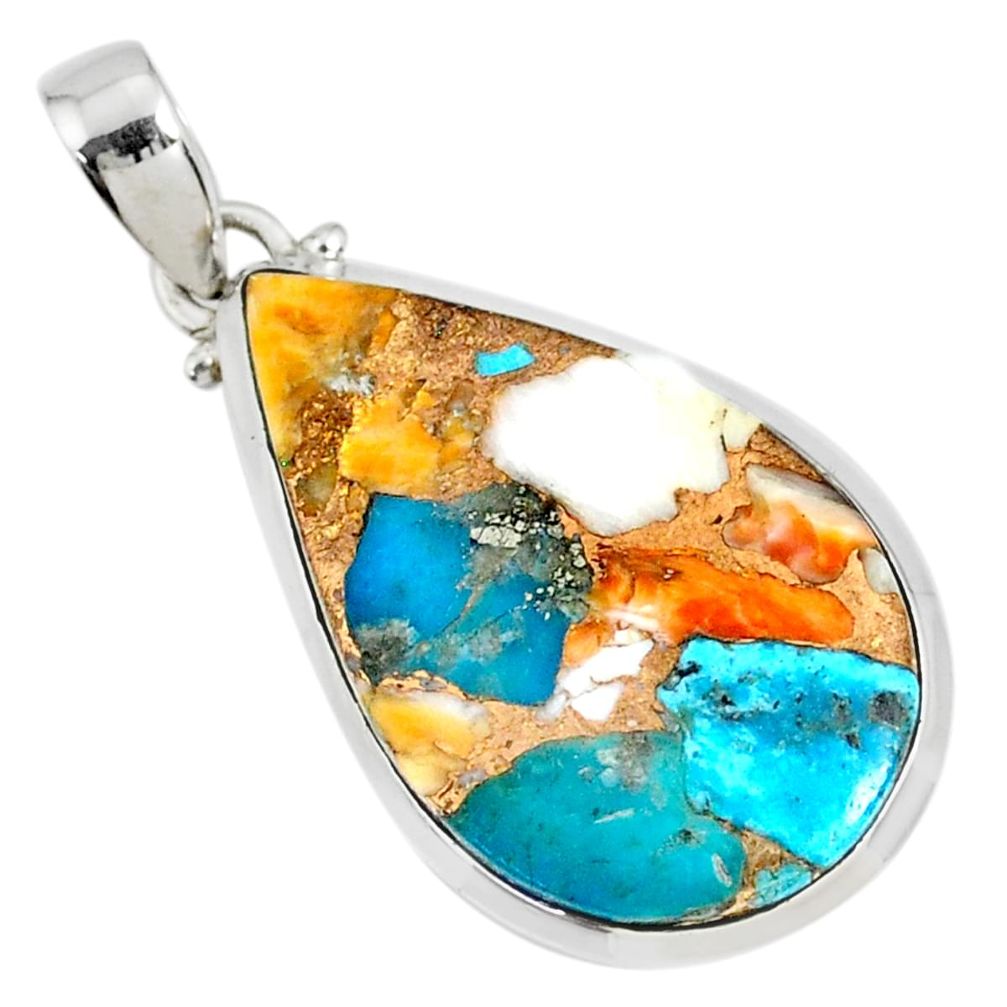 925 sterling silver 16.28cts spiny oyster arizona turquoise pear pendant r81193