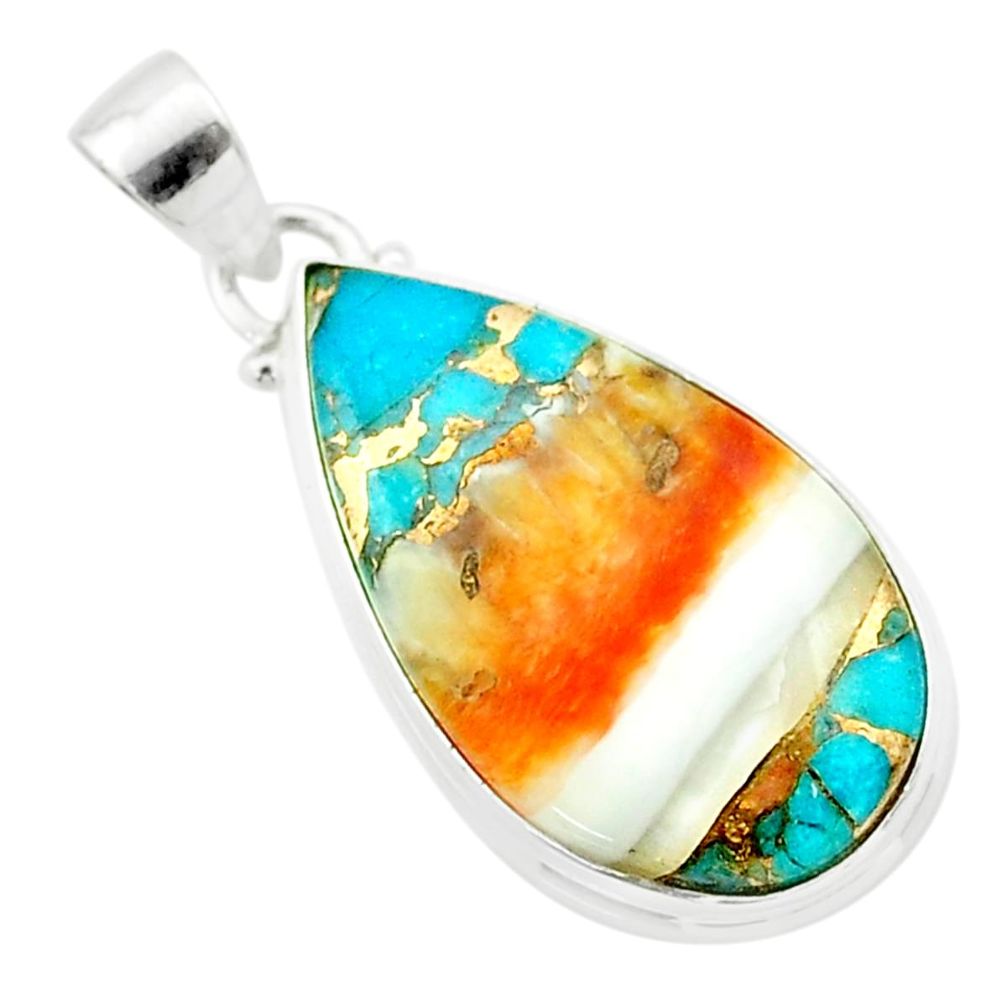 925 sterling silver 15.55cts spiny oyster arizona turquoise pear pendant t58616