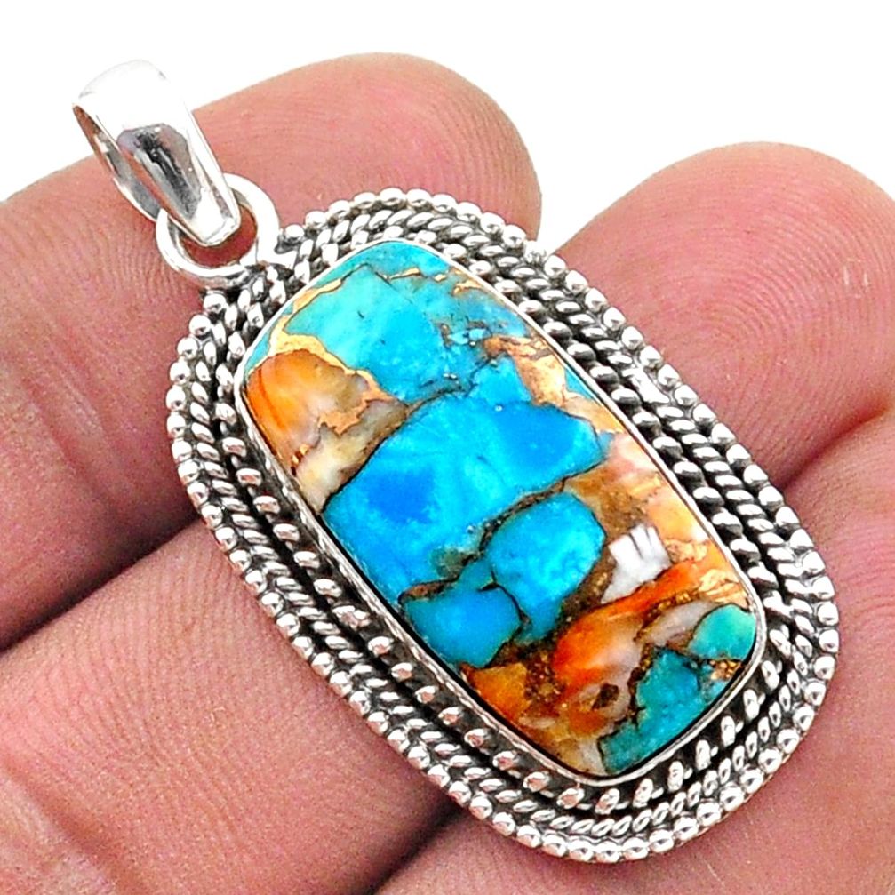 925 sterling silver 16.03cts spiny oyster arizona turquoise pendant t72496