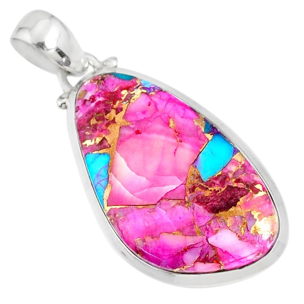 925 sterling silver 16.82cts spiny oyster arizona turquoise pink pendant r81214