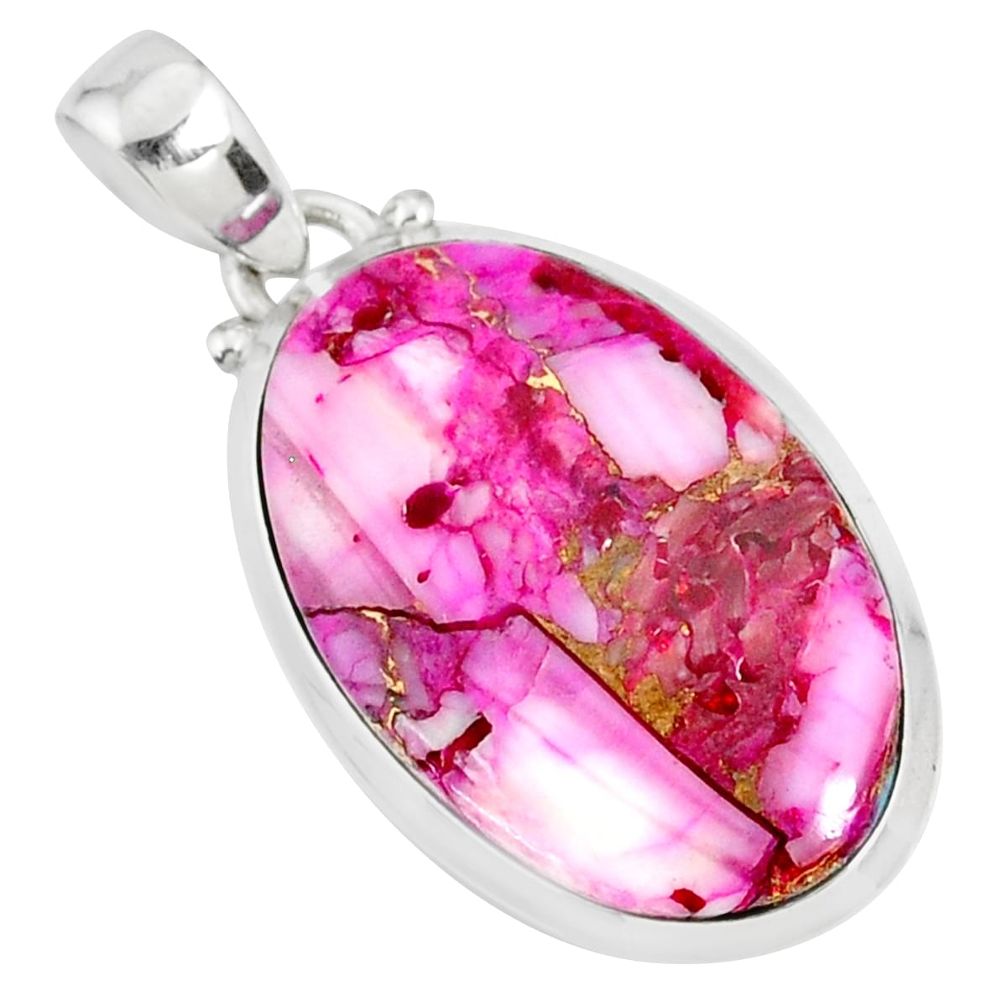 925 sterling silver 15.24cts spiny oyster arizona turquoise pink pendant r81217