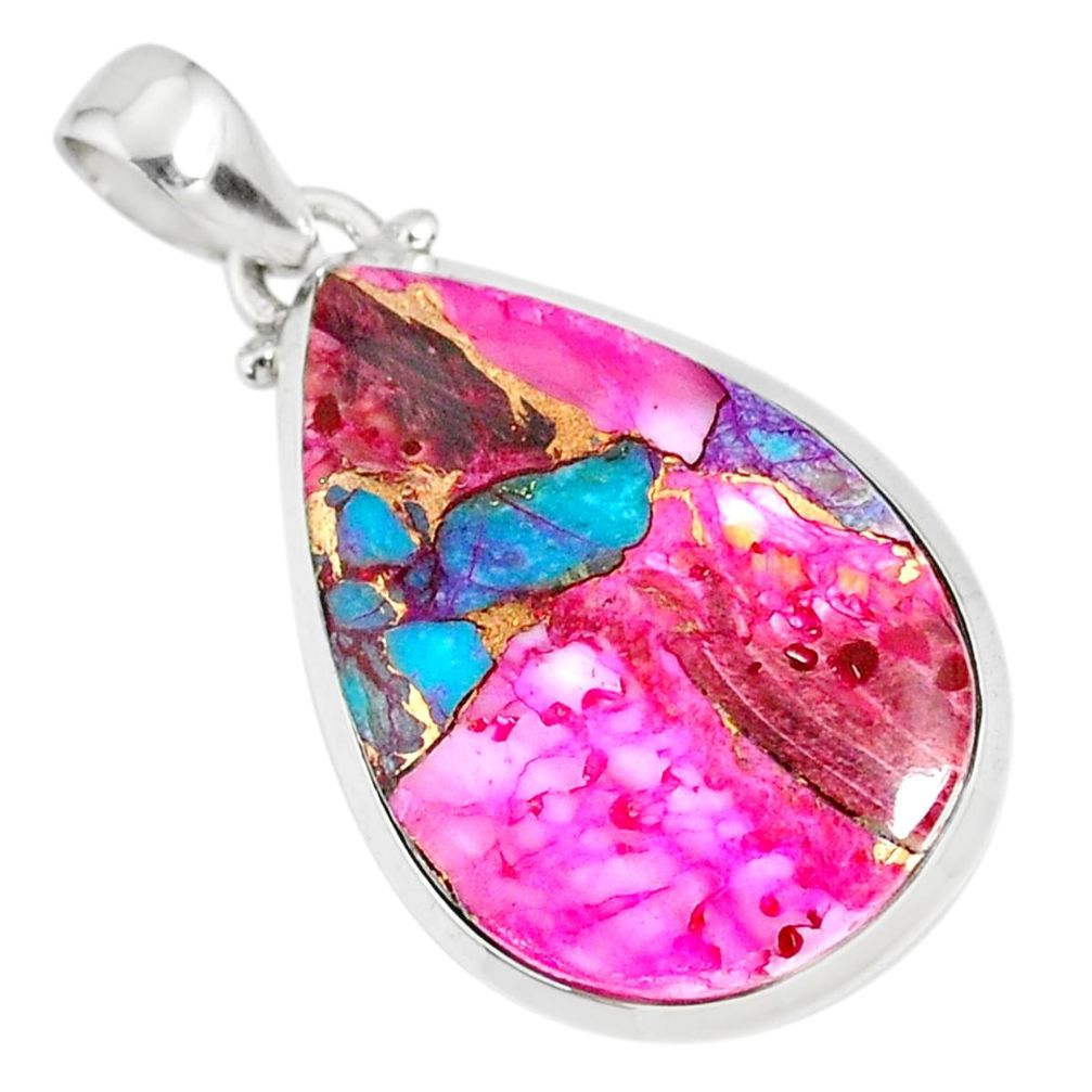 925 sterling silver 16.82cts spiny oyster arizona turquoise pink pendant r81237