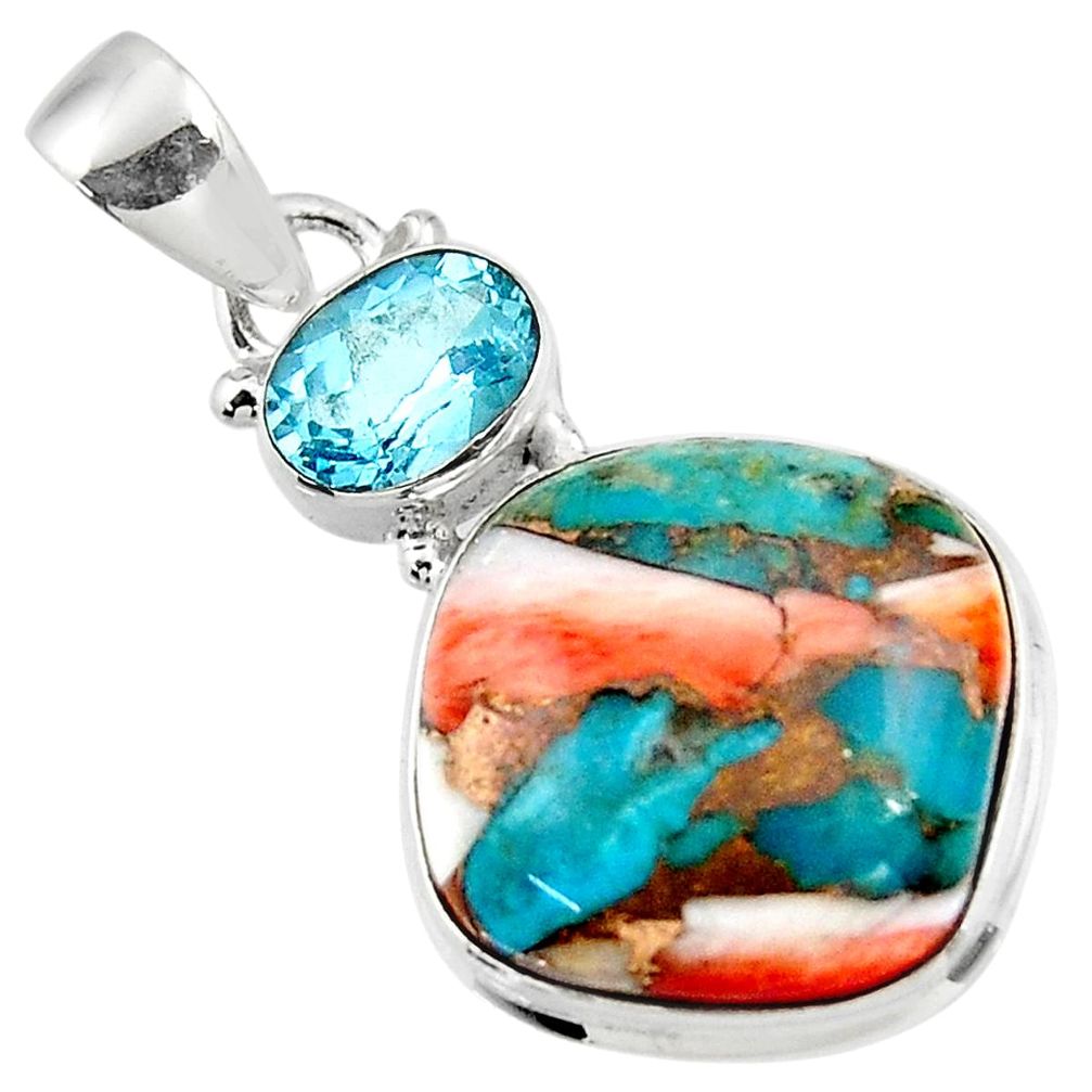 925 sterling silver 16.32cts spiny oyster arizona turquoise topaz pendant r47871
