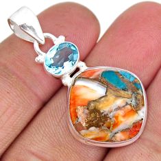 925 sterling silver 13.27cts spiny oyster arizona turquoise topaz pendant y8588
