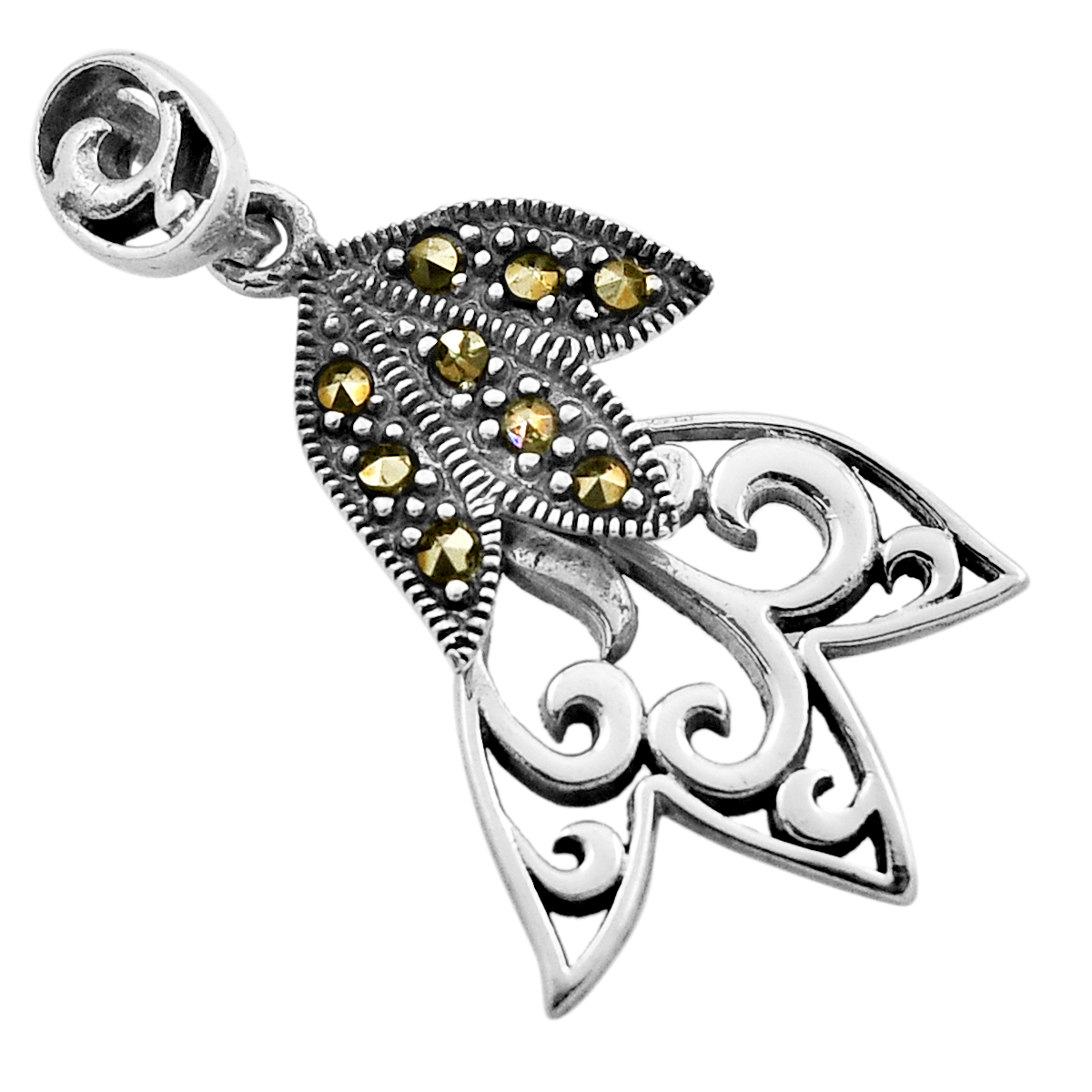 925 Sterling Silver Swiss Marcasite Pendant Jewelry N25337 | Gemexi