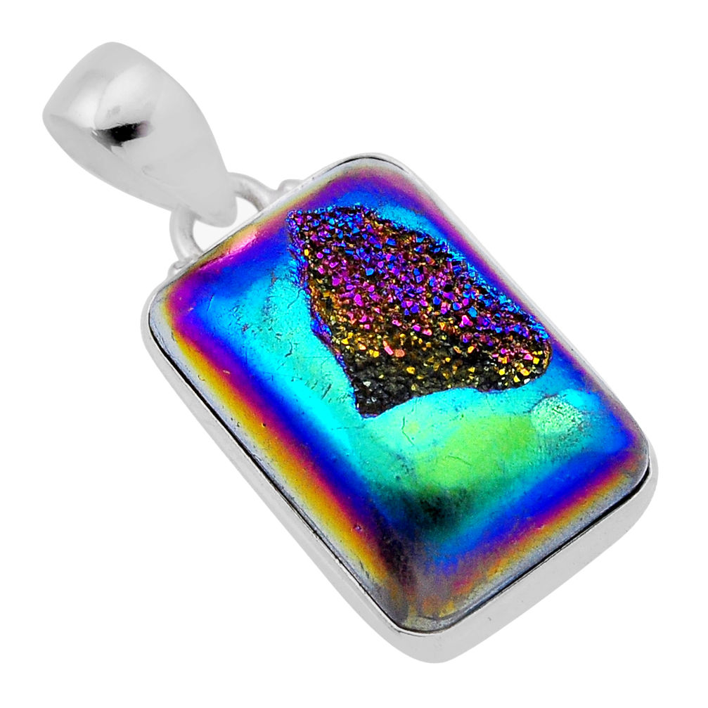 925 sterling silver 18.34cts titanium druzy octagan shape pendant jewelry n43386