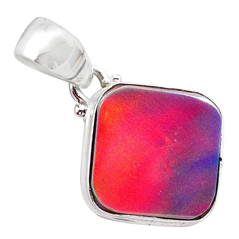 925 silver 4.01cts volcano aurora opal (lab) cushion pendant jewelry t25880