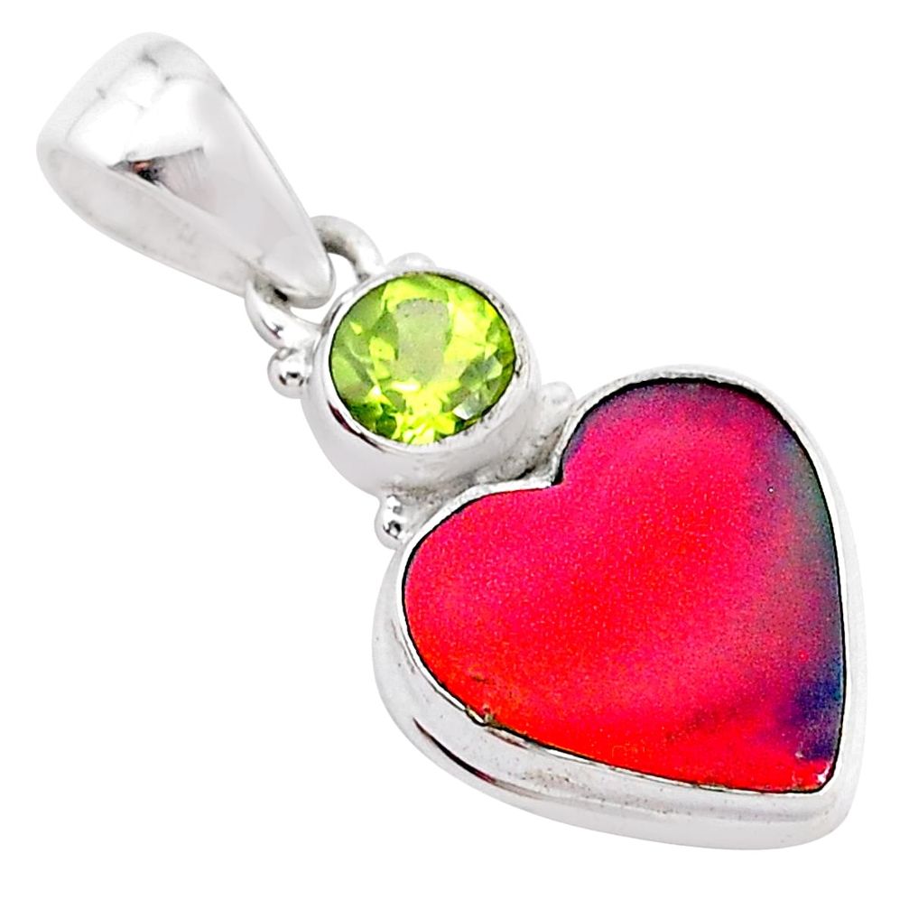 925 silver 4.82cts volcano aurora opal (lab) heart peridot pendant t25909