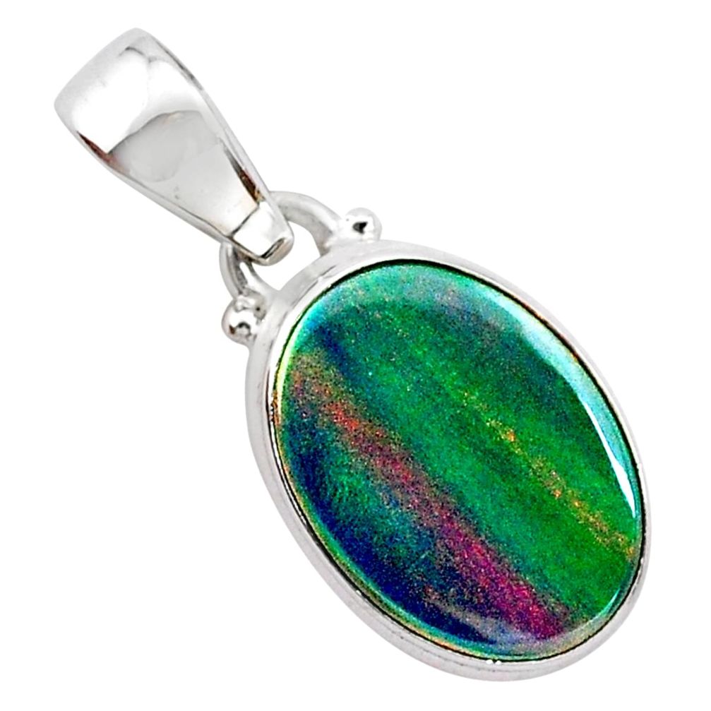 925 silver 3.31cts volcano aurora opal (lab) oval pendant jewelry t25871