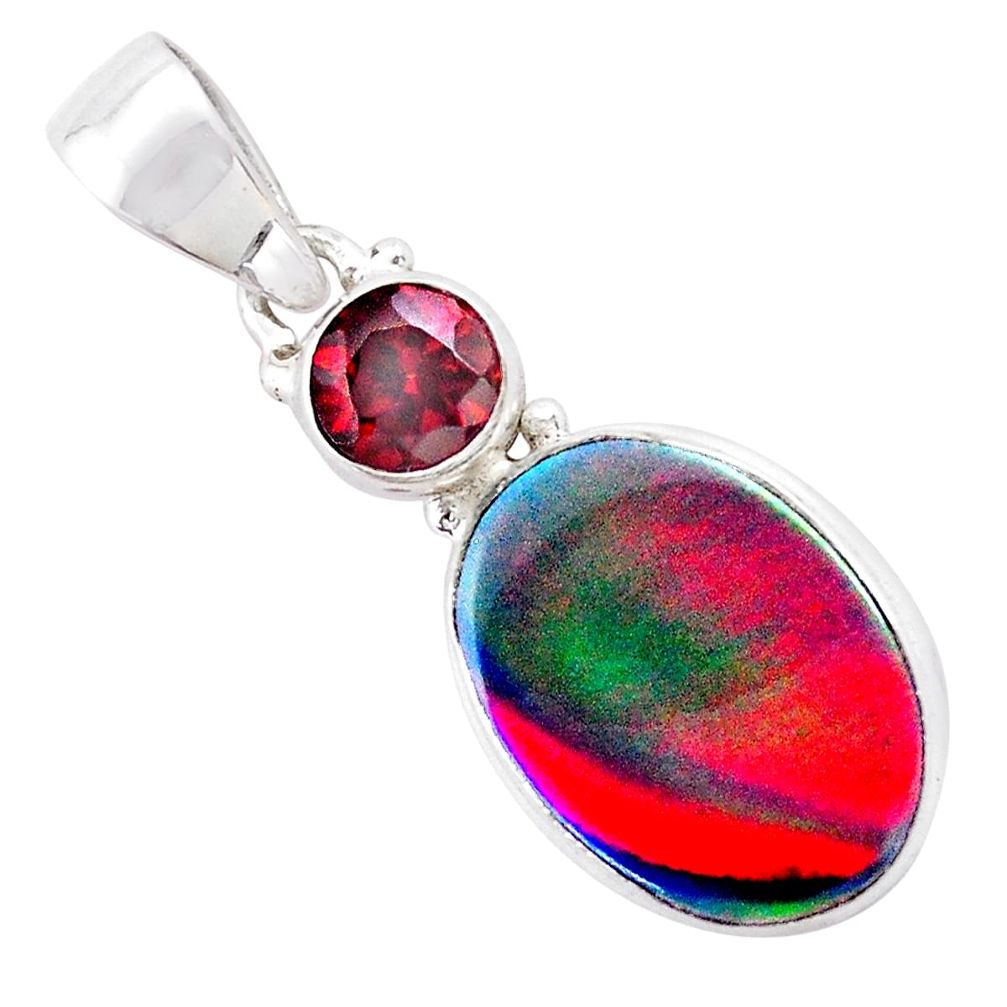 925 silver 4.73cts volcano aurora opal (lab) oval red garnet pendant t25958