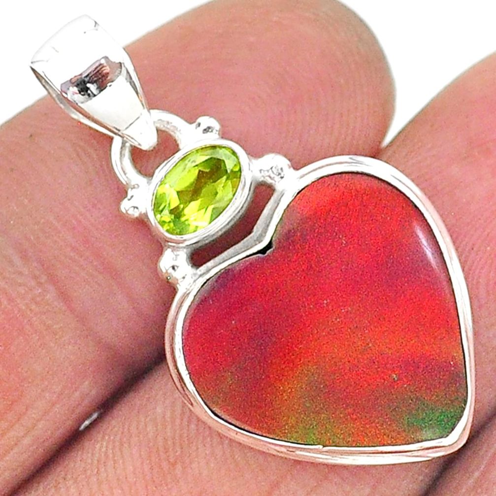 925 silver 9.18cts volcano aurora opal (lab) peridot pendant jewelry t16913