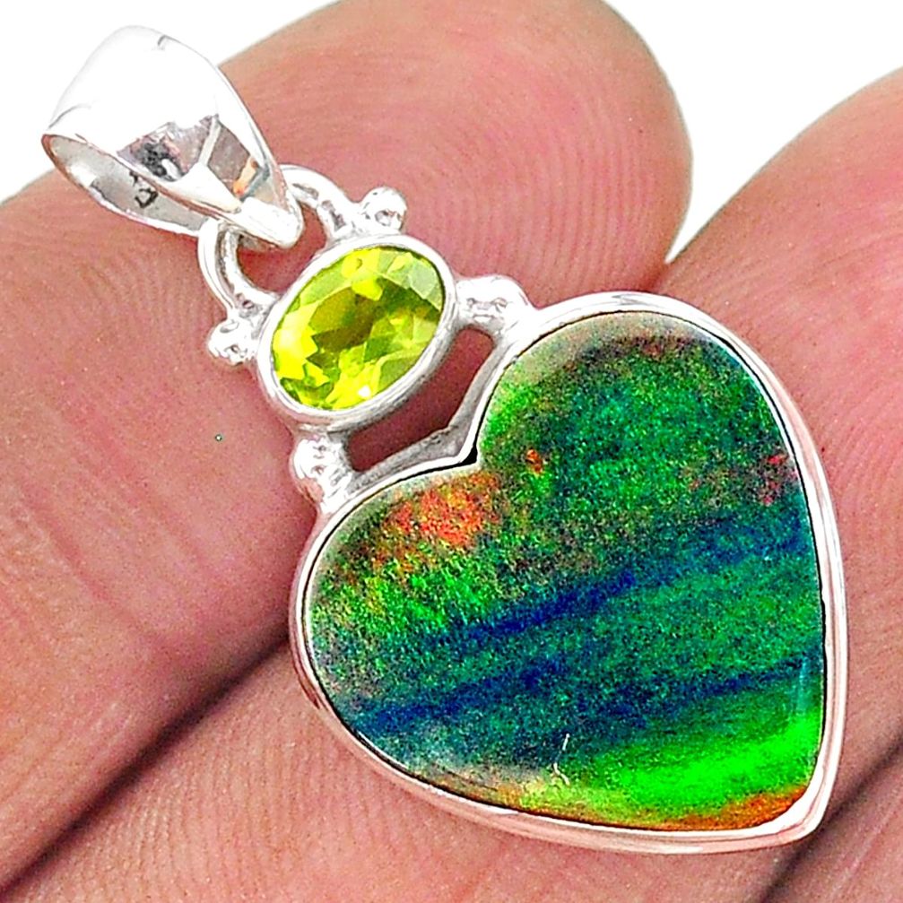 925 silver 9.68cts volcano aurora opal (lab) peridot pendant jewelry t16932