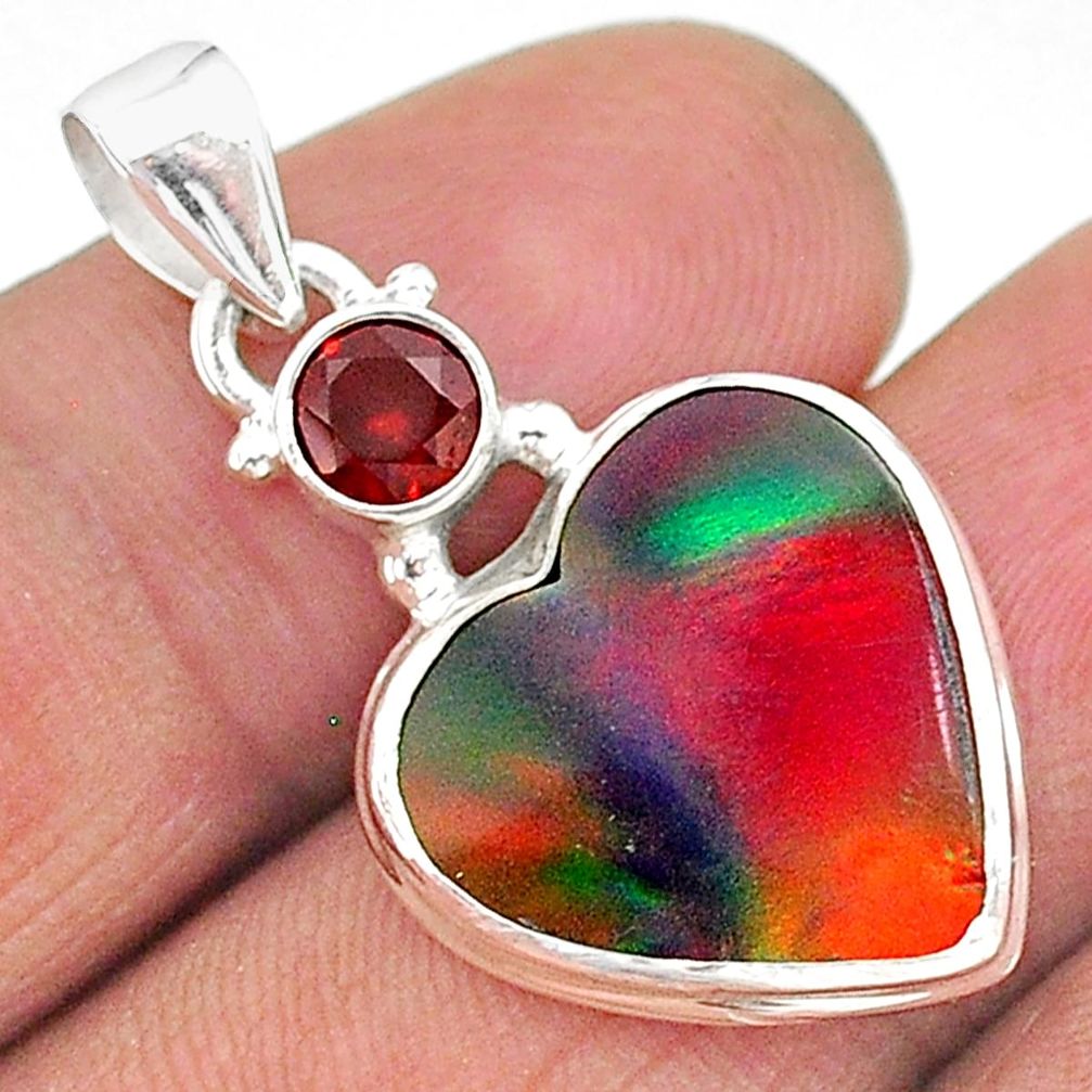925 sterling silver 8.70cts volcano aurora opal (lab) red garnet pendant t16884