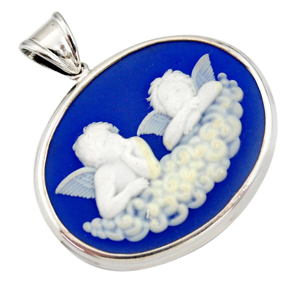 ver 20.07cts white baby wing cameo oval pendant jewelry d44257