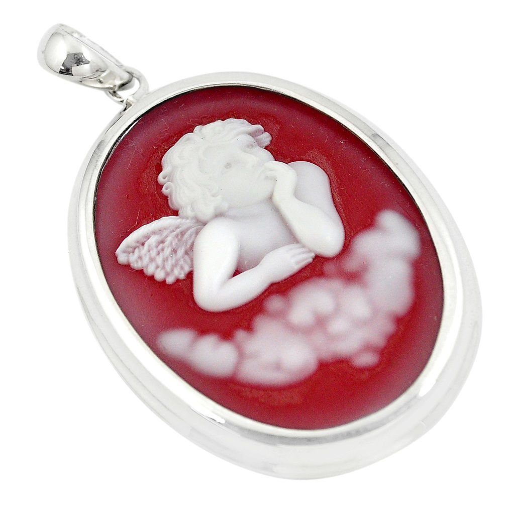 925 sterling silver 24.08cts white baby wing cameo pendant jewelry c21339