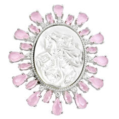 925 sterling silver white blister pearl pink chalcedony pendant cameo c19004