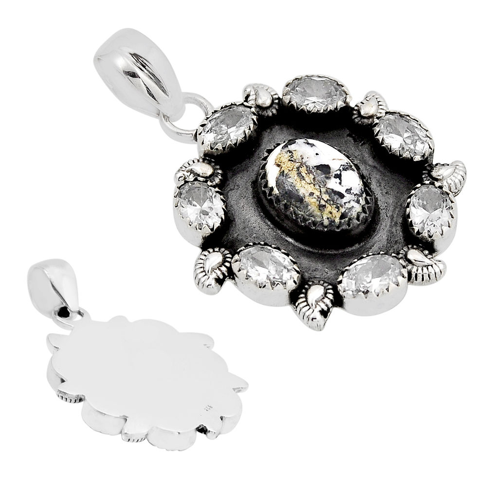 925 sterling silver 16.68cts white buffalo turquoise oval crystal pendant c33728