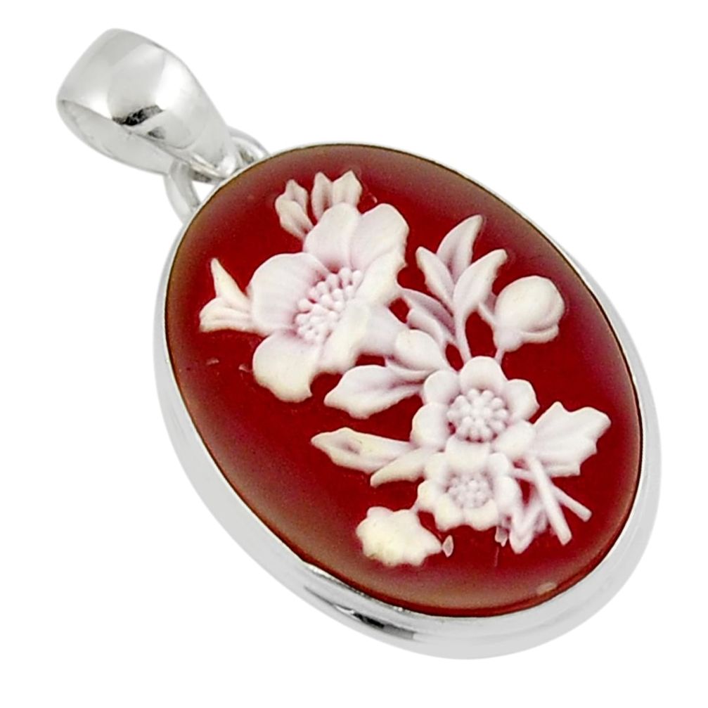 925 sterling silver 8.49cts white flower cameo oval shape pendant jewelry y26474