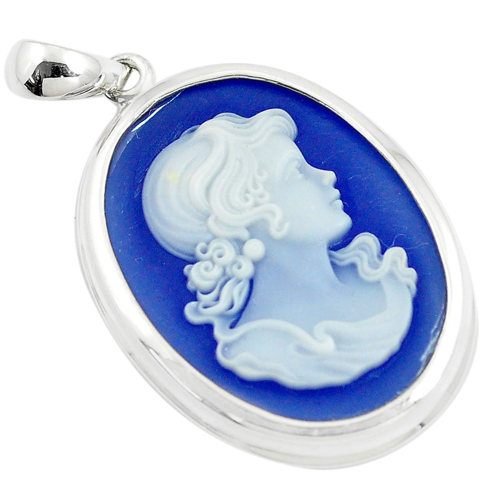925 sterling silver 24.13cts white lady cameo oval oval pendant jewelry c21308