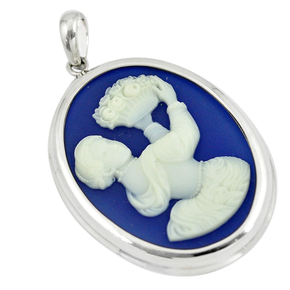 925 sterling silver 25.60cts white lady cameo oval pendant jewelry c21273