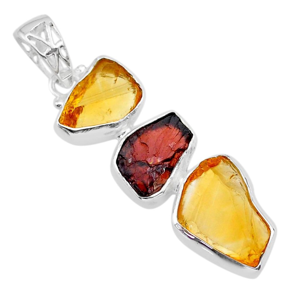 925 sterling silver 12.60cts yellow citrine raw garnet raw pendant t33384