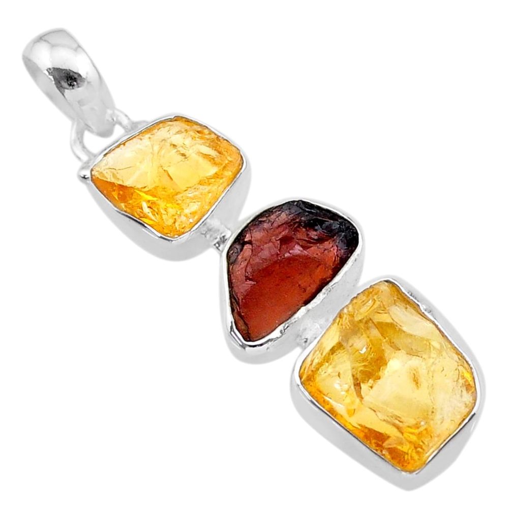 925 sterling silver 12.60cts yellow citrine raw garnet raw pendant t33388