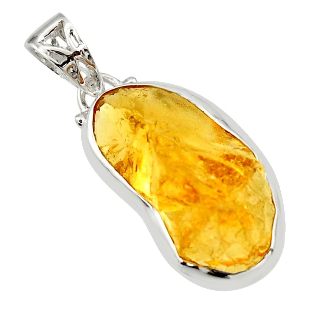 925 sterling silver 14.57cts yellow citrine rough fancy pendant jewelry r29852