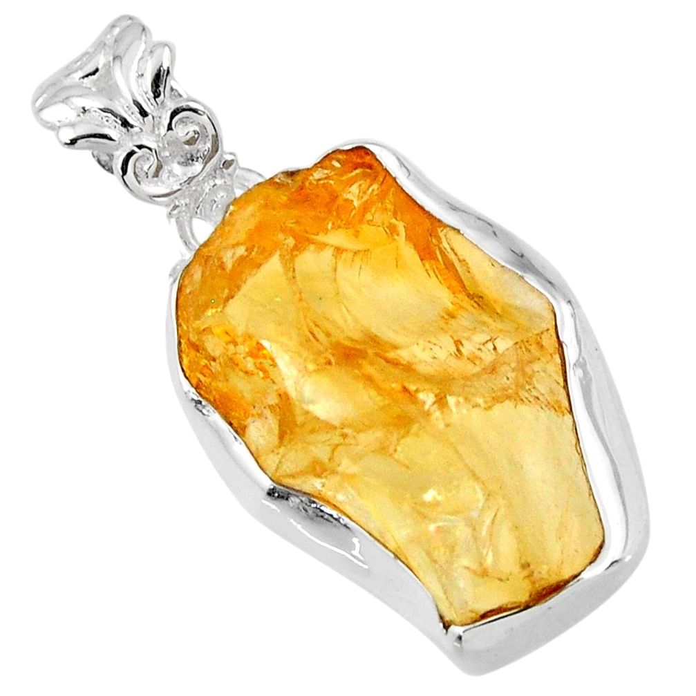 925 sterling silver 14.05cts yellow citrine rough fancy pendant jewelry r56571