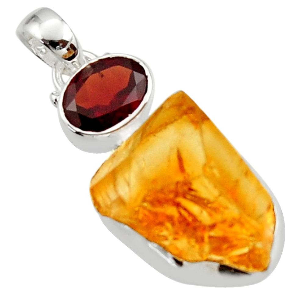 925 sterling silver 17.22cts yellow citrine rough garnet pendant jewelry r29819