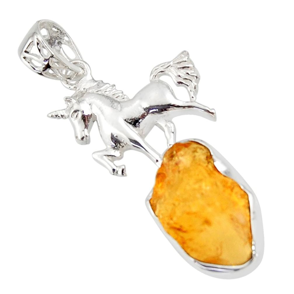 925 sterling silver 10.23cts yellow citrine rough horse pendant jewelry r31326