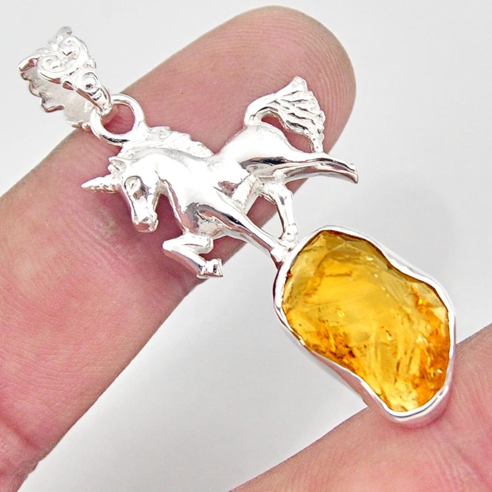 925 sterling silver 10.25cts yellow citrine rough horse pendant jewelry r31370