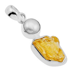 925 sterling silver 7.79cts yellow citrine rough pearl pendant jewelry n51696