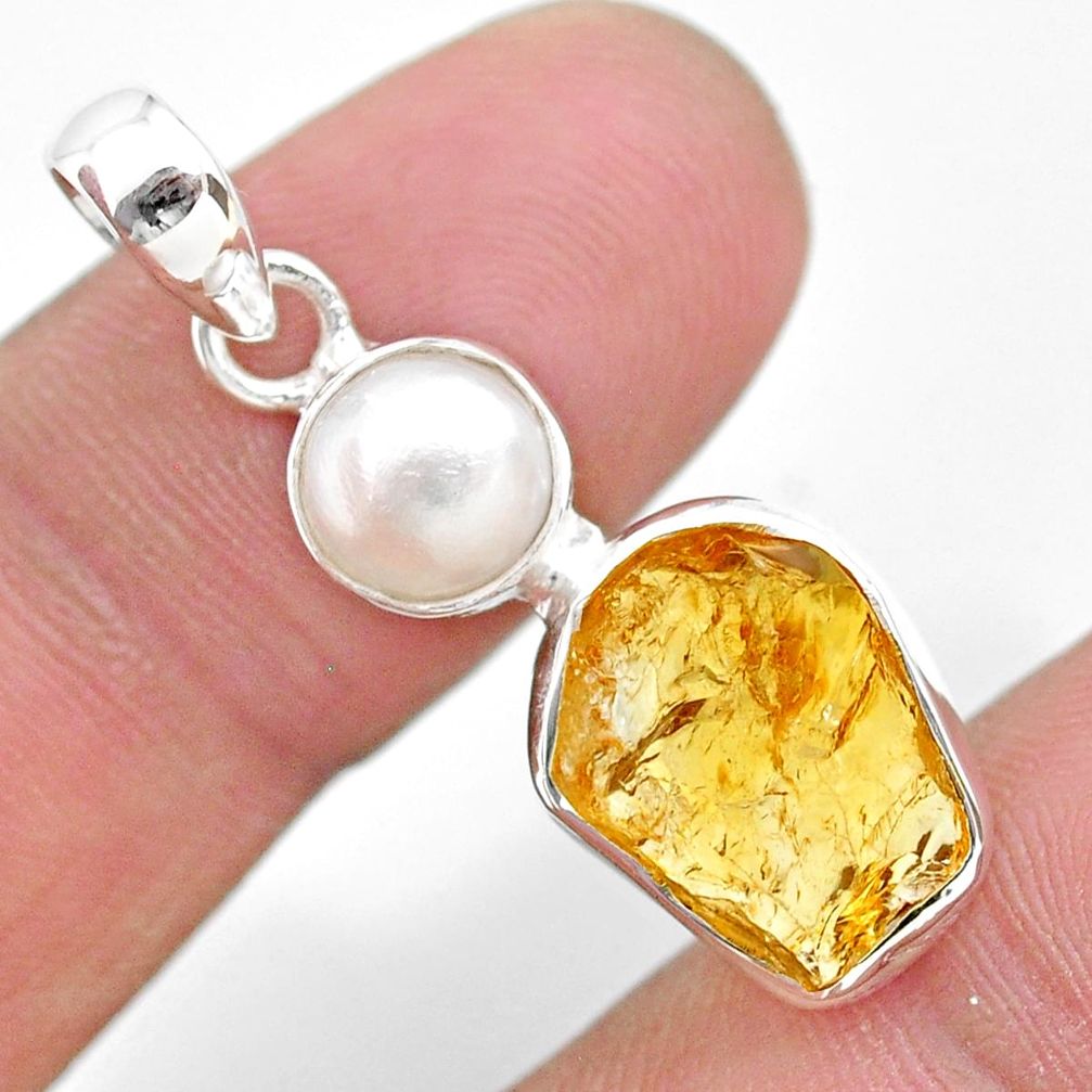 925 sterling silver 9.37cts yellow citrine raw pearl pendant jewelry t25479