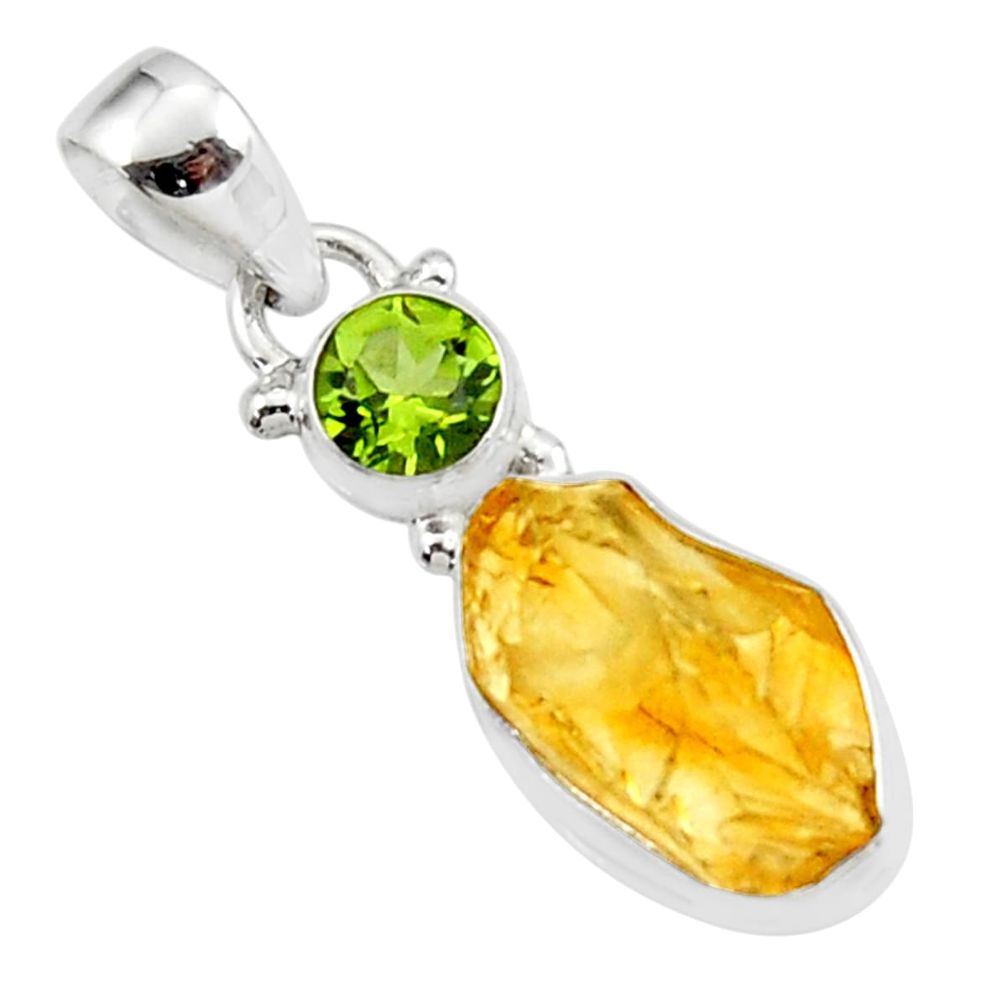 925 sterling silver 10.22cts yellow citrine rough peridot pendant jewelry r51564
