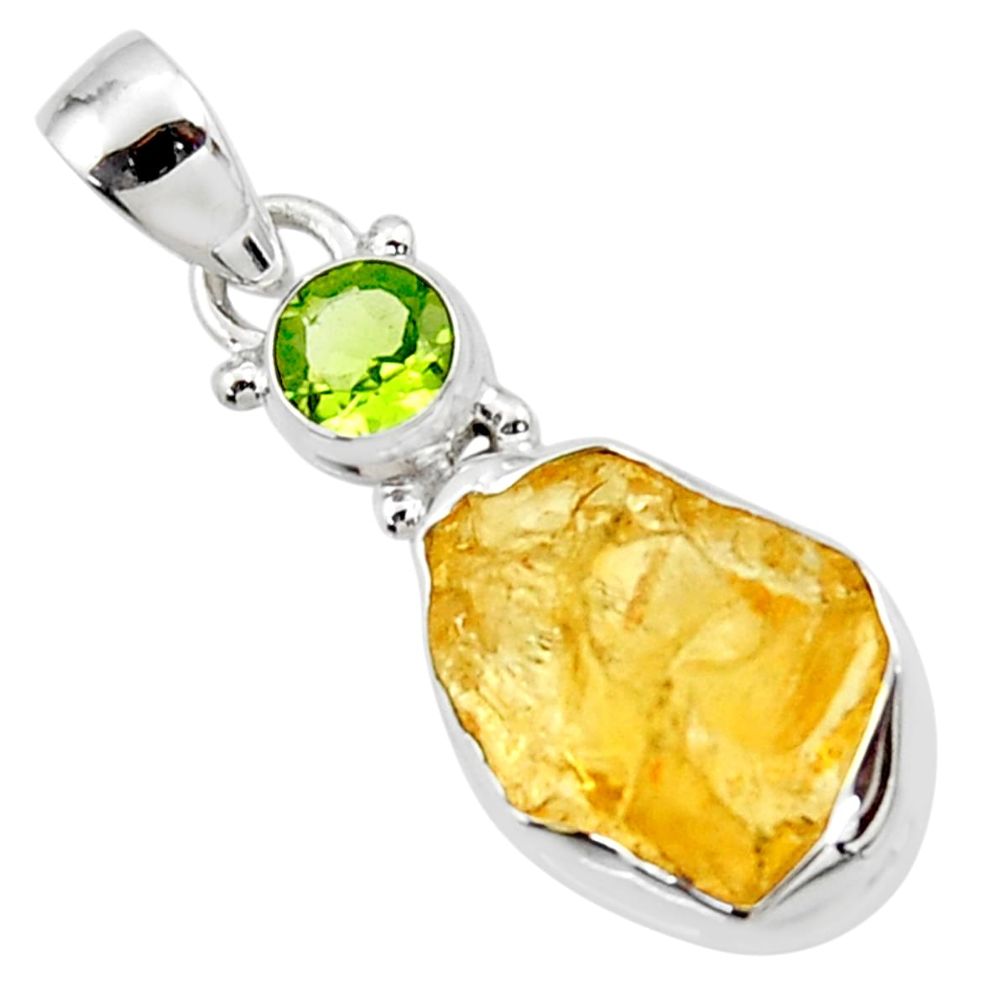 925 sterling silver 11.20cts yellow citrine rough peridot pendant jewelry r51567