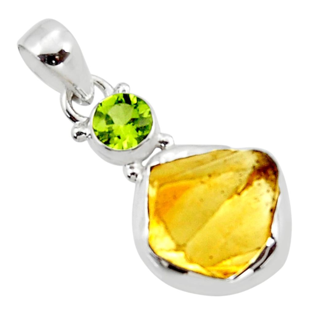 925 sterling silver 13.15cts yellow citrine rough peridot pendant jewelry r51570