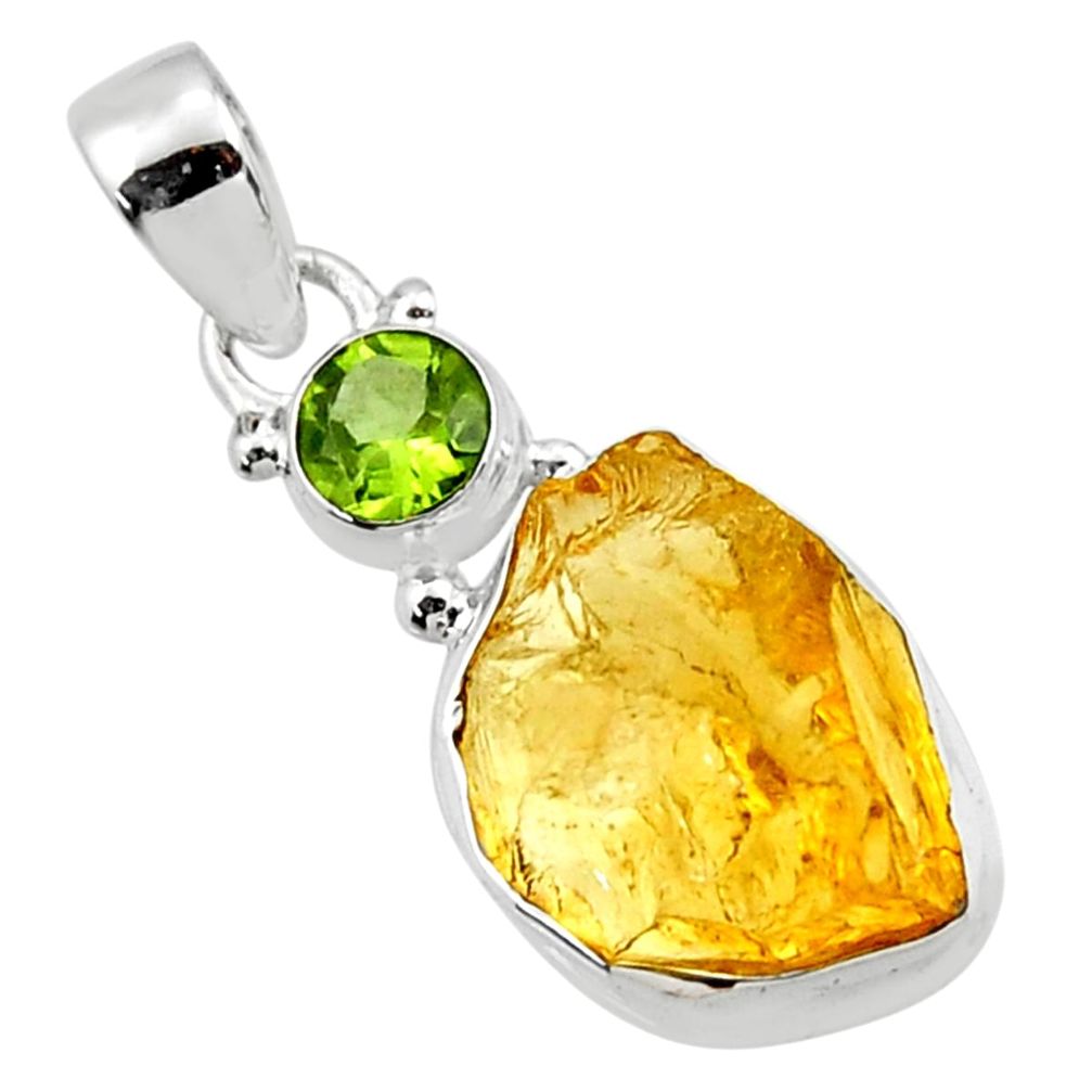 925 sterling silver 13.66cts yellow citrine rough peridot pendant jewelry r51578