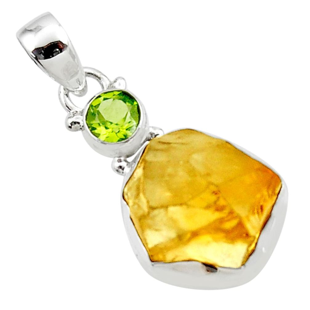 925 sterling silver 15.65cts yellow citrine rough peridot pendant jewelry r51584