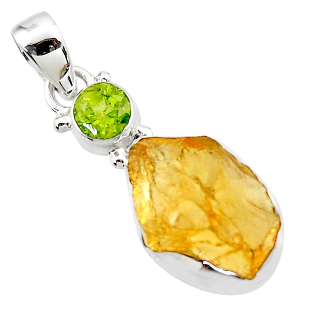 925 sterling silver 11.26cts yellow citrine rough peridot pendant jewelry r51587