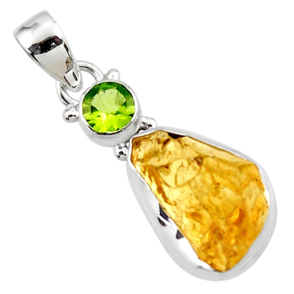 925 sterling silver 12.07cts yellow citrine rough peridot pendant jewelry r51599