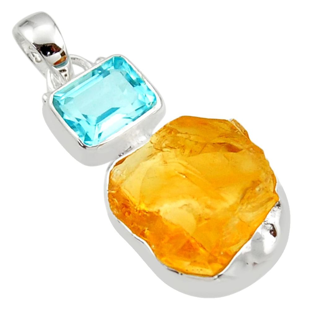 925 sterling silver 16.87cts yellow citrine rough topaz pendant jewelry r30084