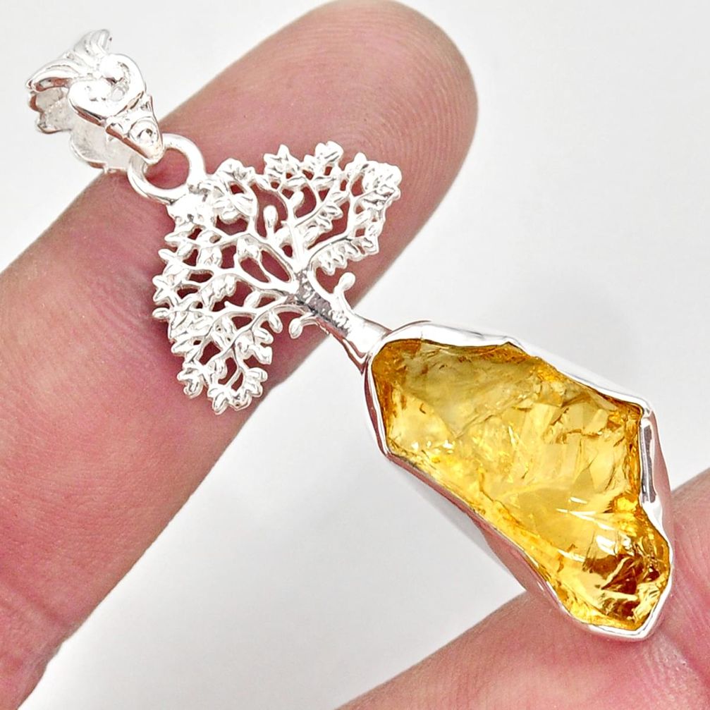 925 sterling silver 11.46cts yellow citrine rough tree of life pendant r31367