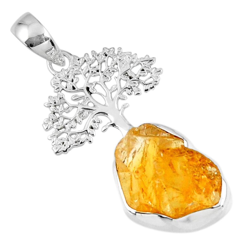925 sterling silver 8.26cts yellow citrine rough tree of life pendant r56824