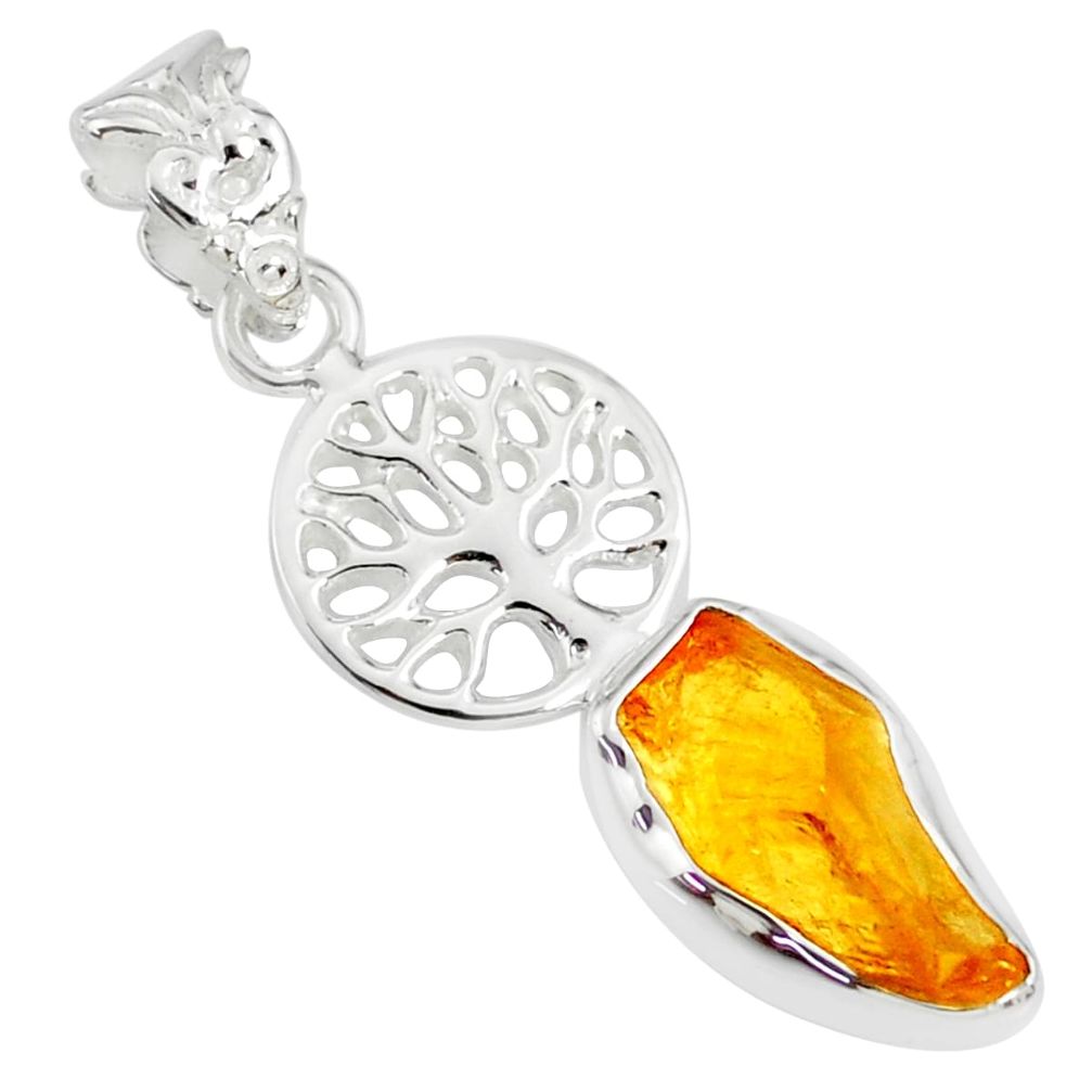 925 sterling silver 6.57cts yellow citrine raw tree of life pendant r80915