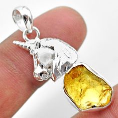 925 sterling silver 6.86cts yellow citrine rough unicorn pendant jewelry t30975